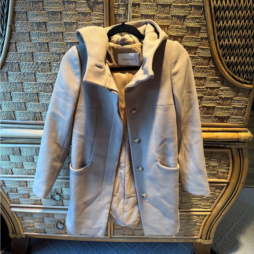 Aritzia Tan Hooded Wool Cashmere Jacket